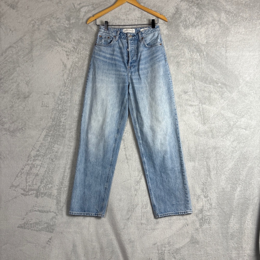 Denim Forum The‎ Mia High Rise Curve Wide Leg Jeans Light Wash Blue 25 Organic